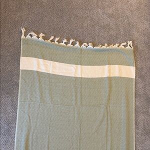 Green and White Fringed Beach Towel